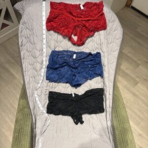 Lace Boyshort Set — Red, Blue & Black Lace Panties